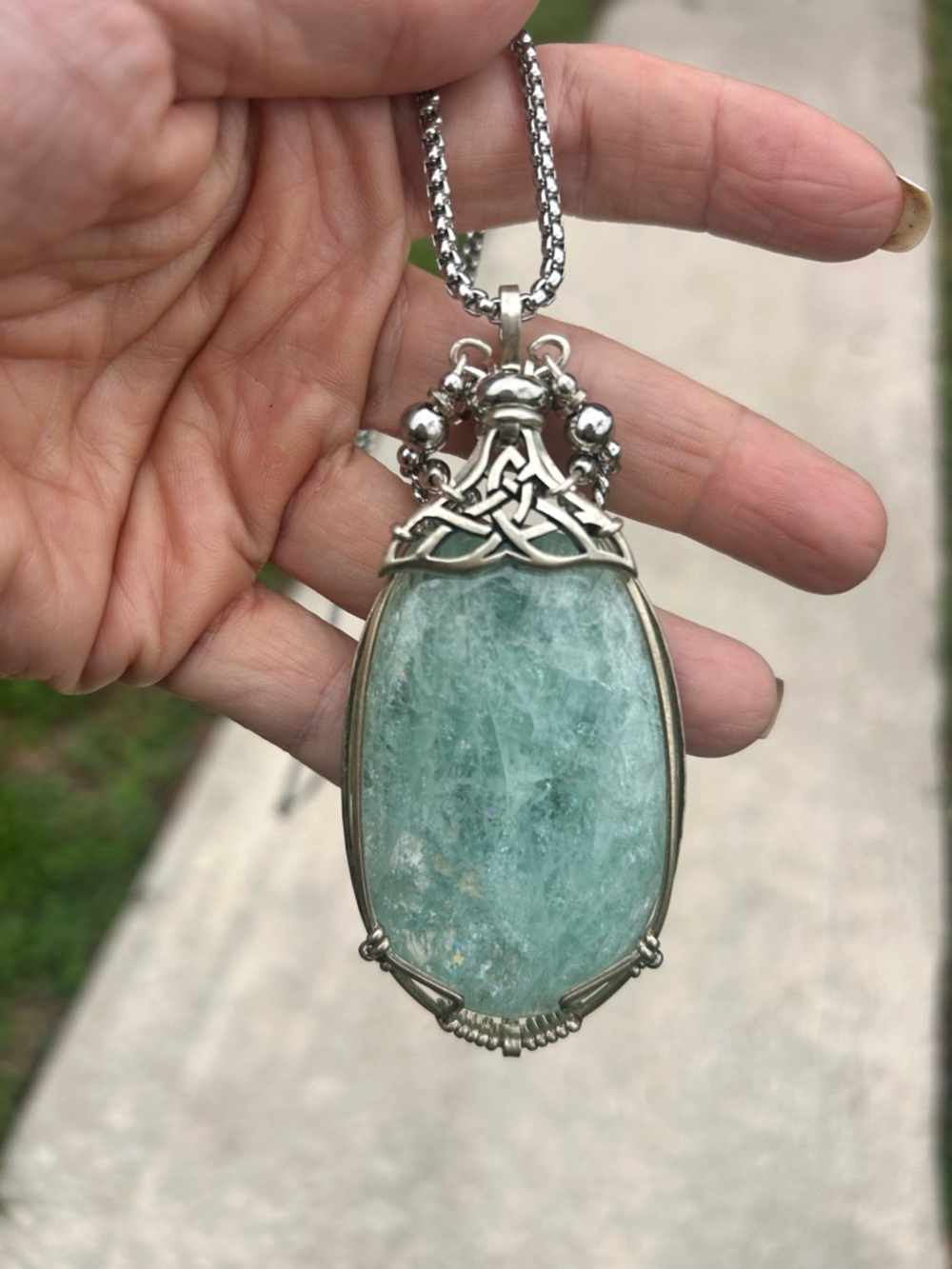 Silver Celtic Aquamarine Pendant Necklace